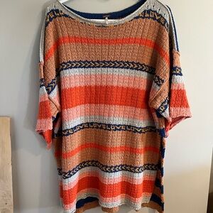 Free People Striped Knit Sweater Tunic in Navy, Orange, Tan & Cream